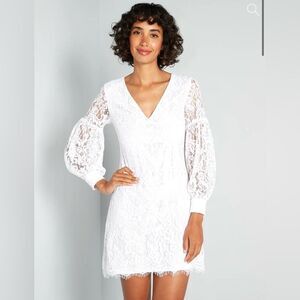 Modcloth For Love and Lace Mini White Lace Dress Sheath Mini Dress V-Neck 8